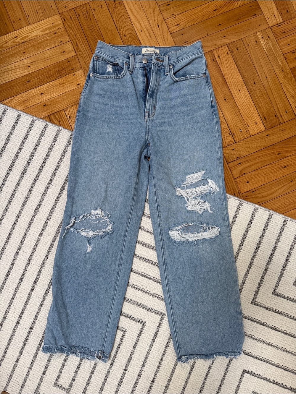 Madewell Light Blue Distressed Straight-Leg Jeans